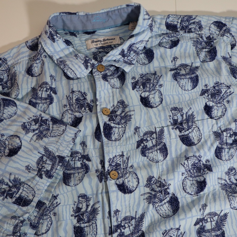 Tommy Bahama Button Down Shirt Mens XXL Blue Tropical Coconut Toucan Print